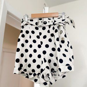 TOPSHOP Polka Dot Linen Belted Short